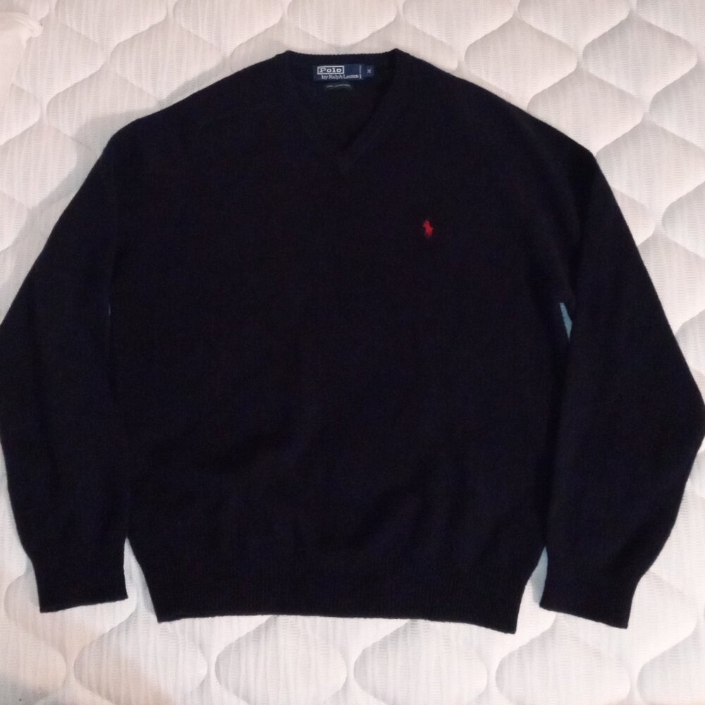 Polo Ralph Lauren Hunter Navy Blue Sweater Men's Size M 100% Lambswool